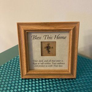 Bless This Home Plaque with Cross and Blessing Prayer EUC